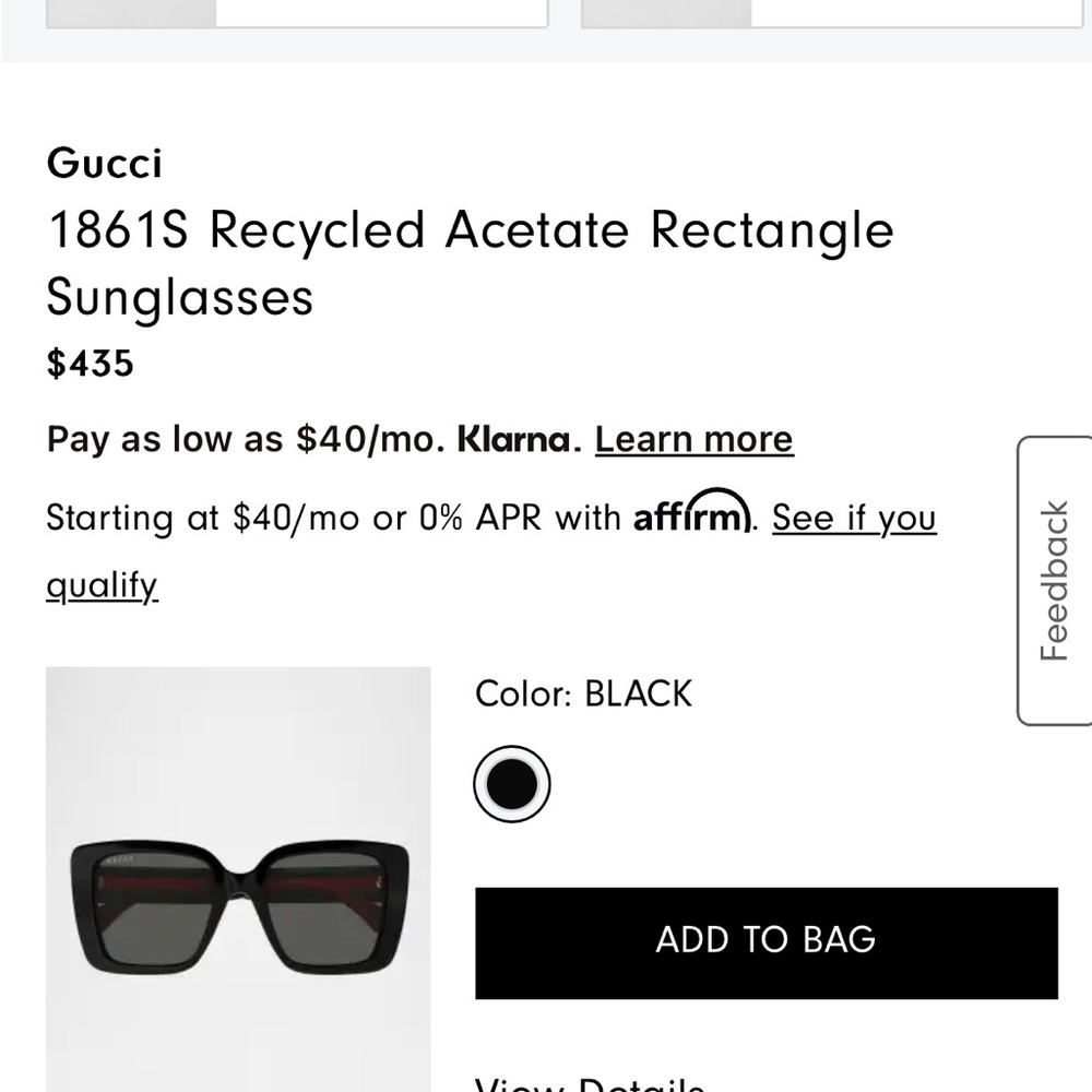 Gucci Black Rectangle Sunglasses